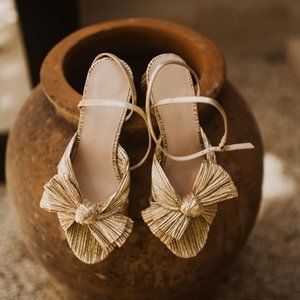 Women's Sandals Pleated Bow Block Heel
